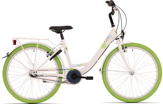Bike Fun Pure Damesfiets wit 3 Speed  groene band