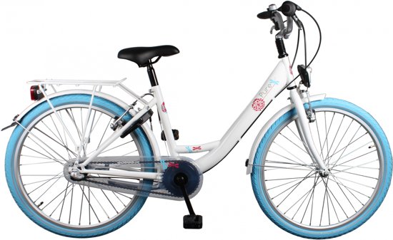 Bike Fun Pure Damesfiets wit 3 Speed  blauwe band