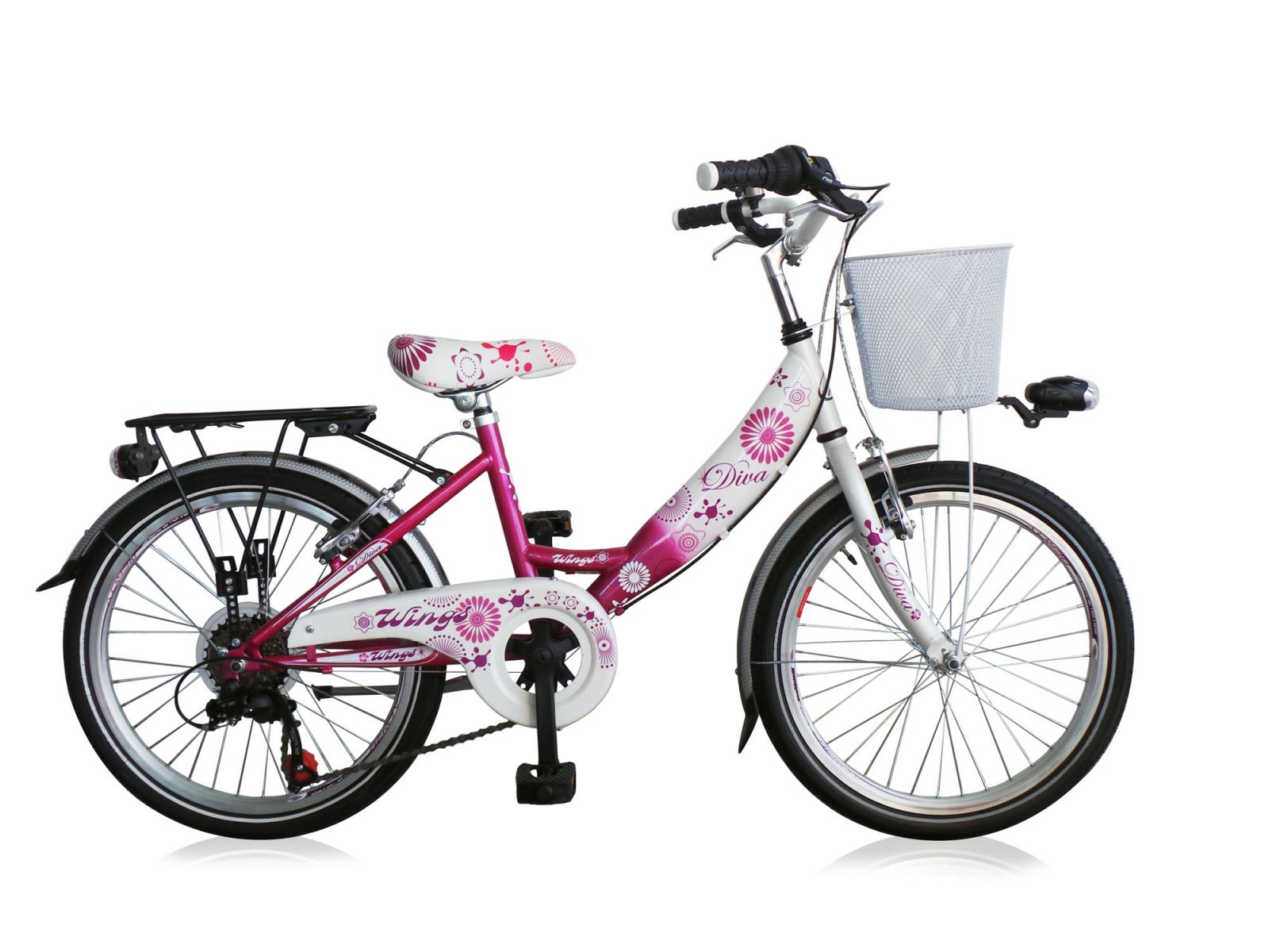 Wings Diva Damesfiets 35 cm  6 Speed wit roze