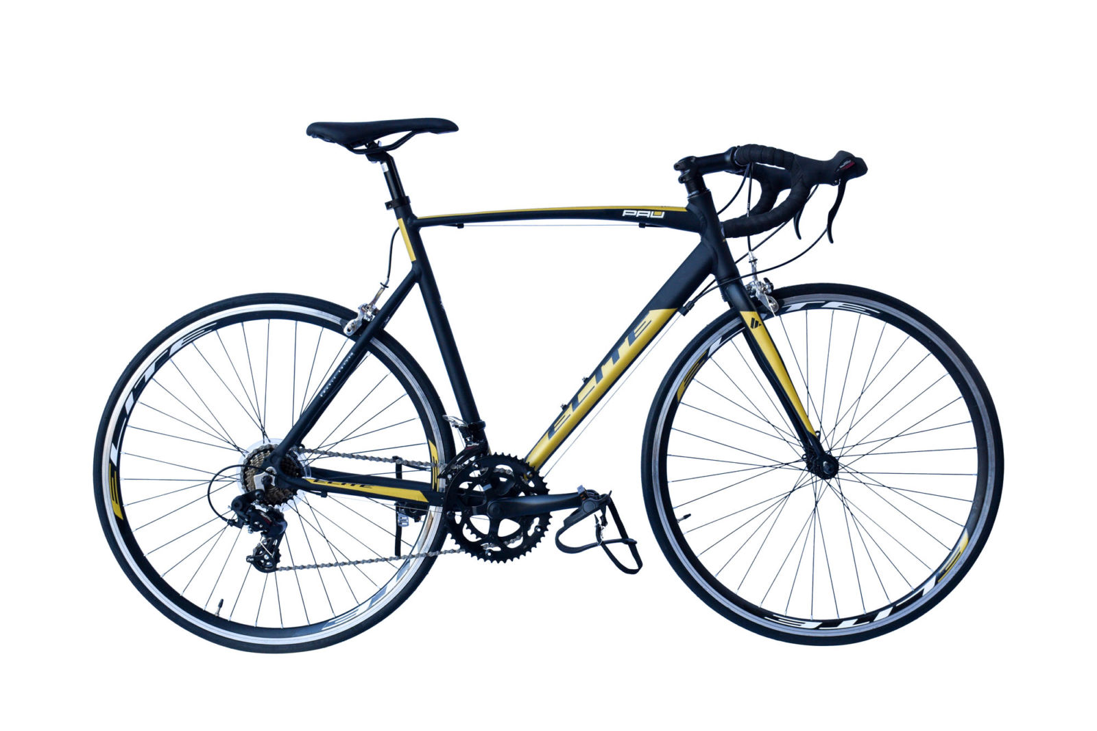 elite pau h 50 cm shimano tourney 14 speed sti zwart okergeel