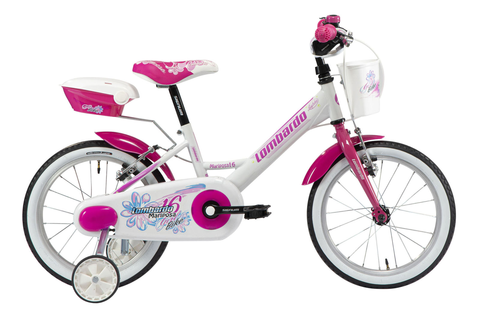 Lombardo Mariposa Damesfiets wit/roze vrijloop + 2 handrem