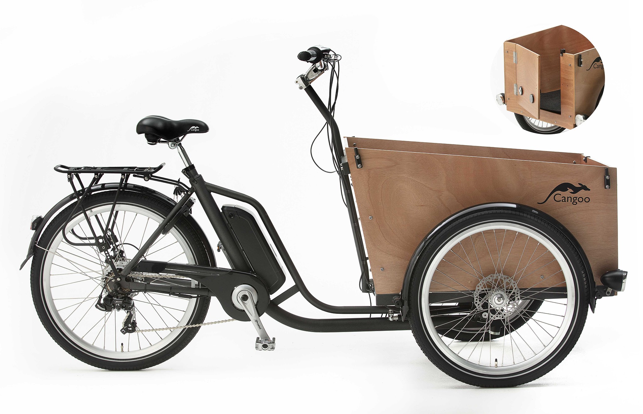 Cangoo Elektrsiche Bakfiets Easy 26"  Mat Grijs-Naturel 520 Watt Mat grijs