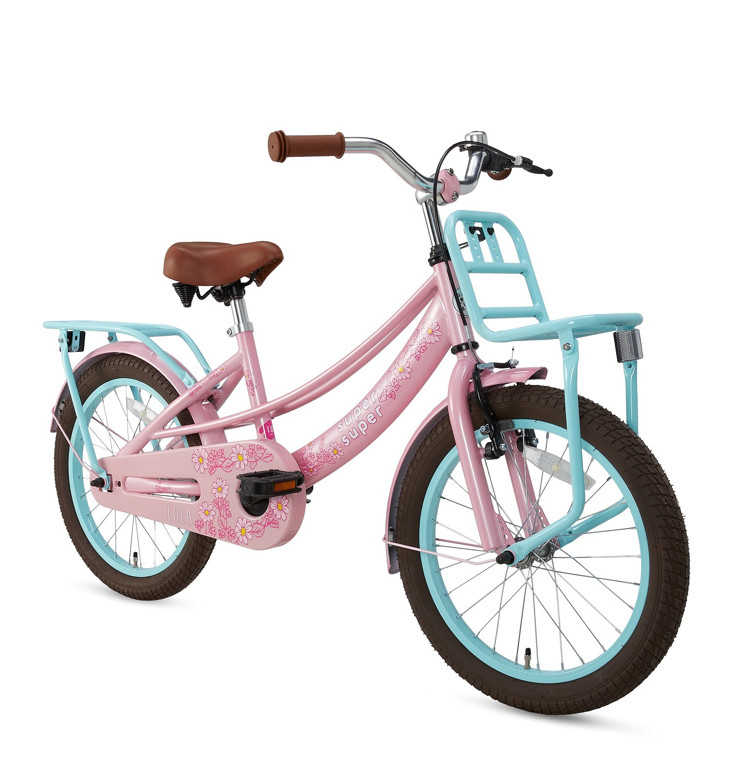 Supersuper Kinderfiets Lola Turquoise 18 inch Roze