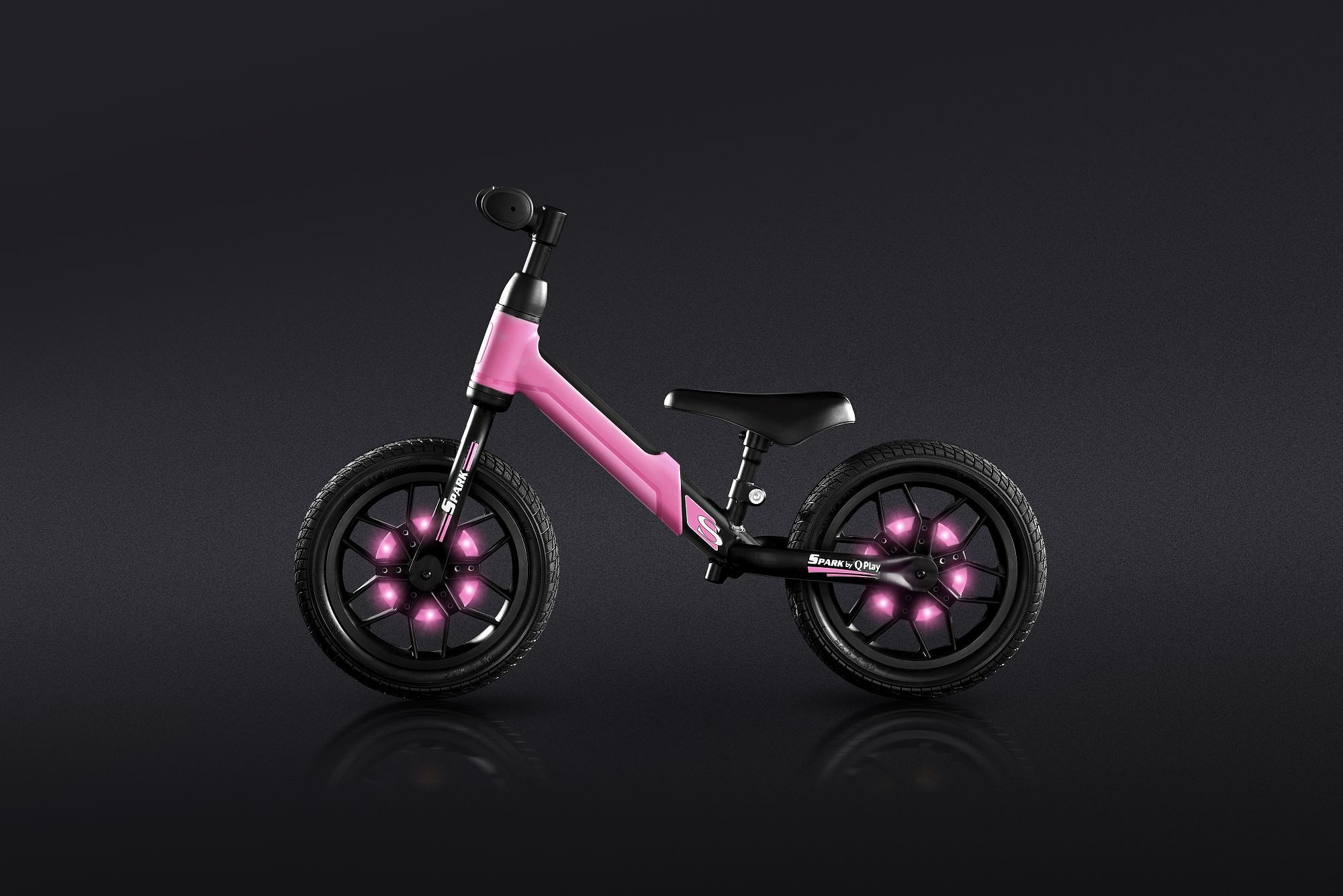 Q-Play Loopfiets Sprak 12 inch met Ledverlichting Roze  Roze