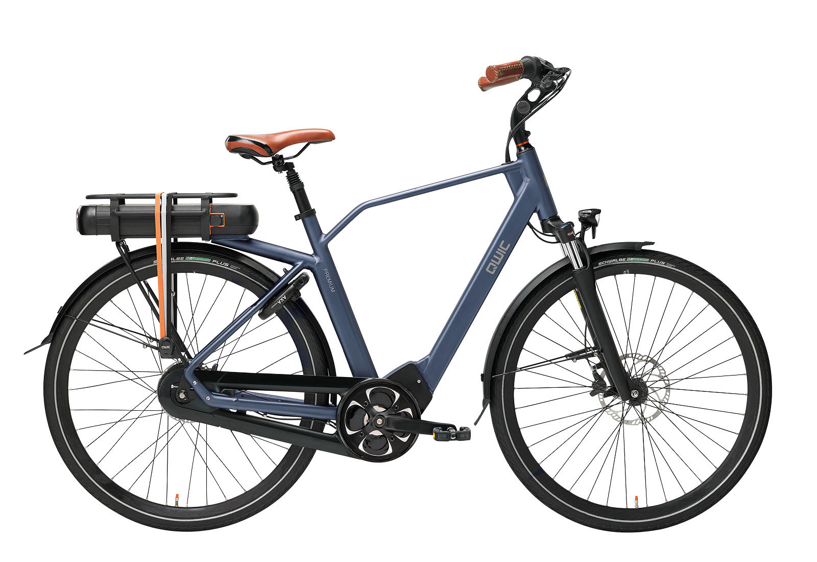 Qwic Elektrische stadsfiets Premium MN8 Brose Heren framemaat L... Donker blauw