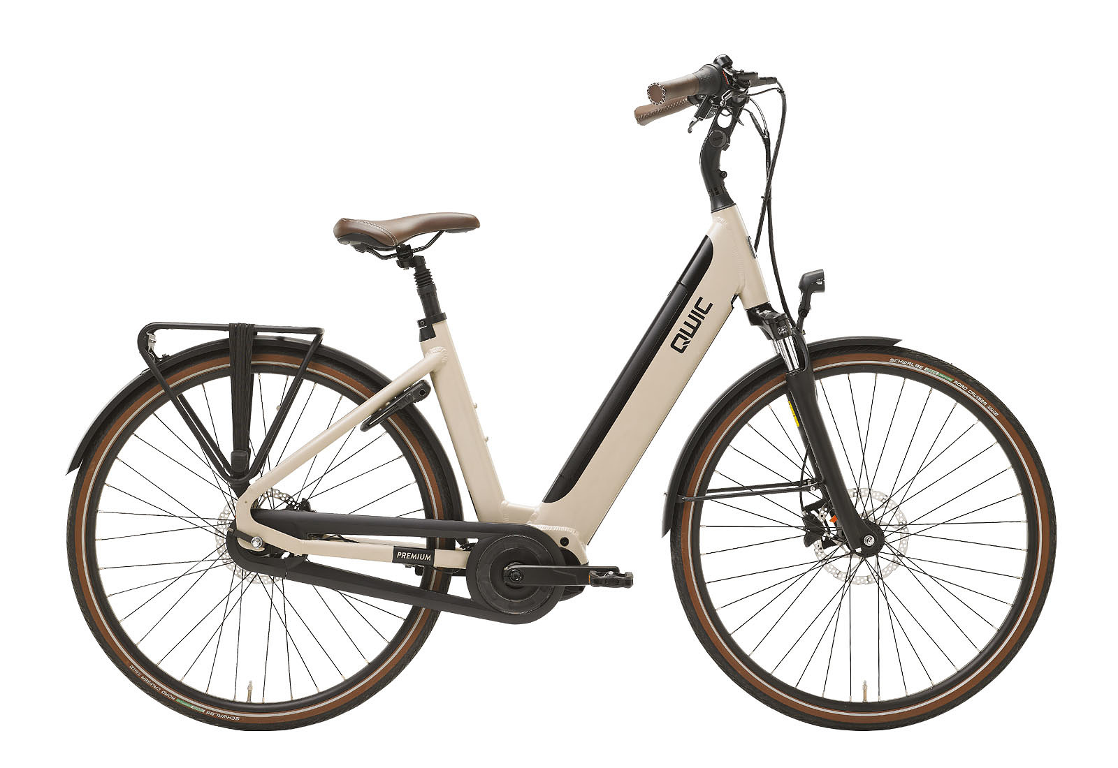 Qwic Elektrische stadsfiets Premium i-MN8+C Dames framemaat M... Beige