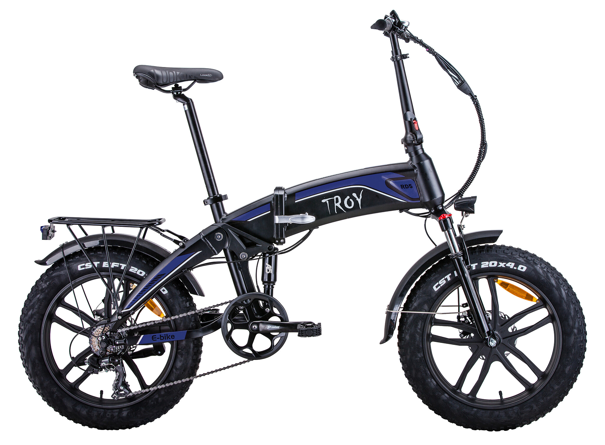 Troy Elektrische Vouwfiets All-Road 7sp mat zwart-blauw 360 Watt