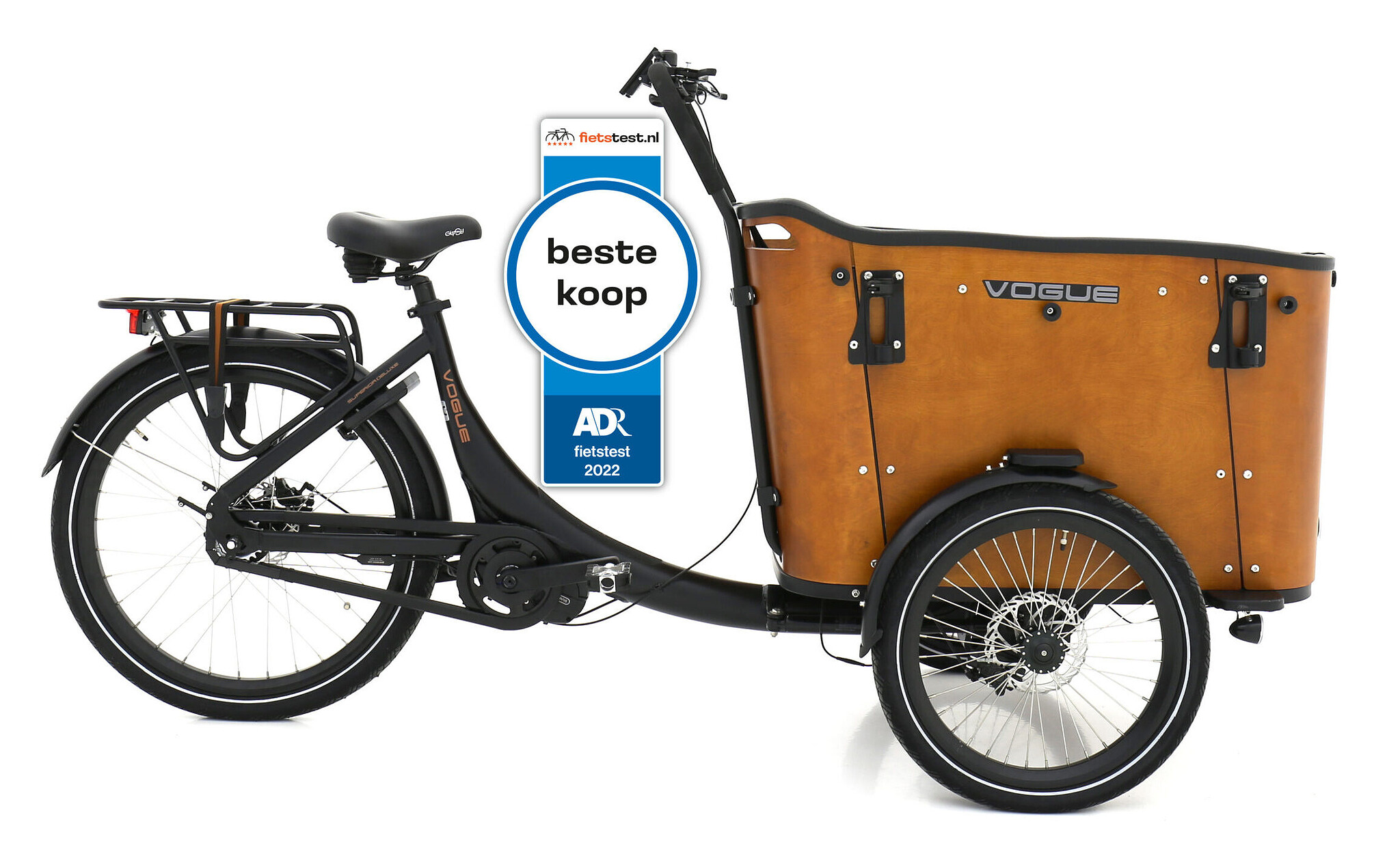 Vogue Elektrische bakfiets Superior 3 Deluxe Mat Zwart/Bruin 540Watt Zwart