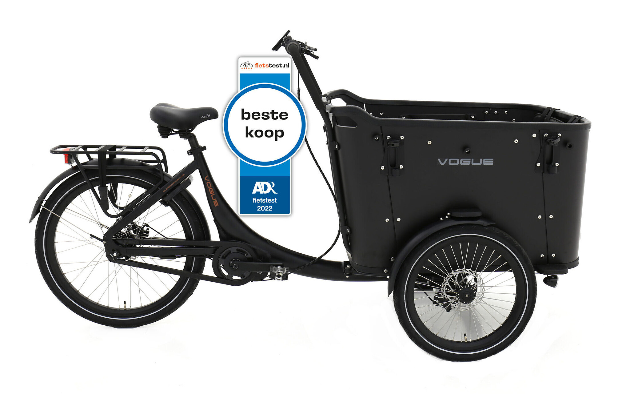 Vogue Elektrische bakfiets Superior 3 Deluxe Mat Zwart/Zwart 540 Watt Zwart