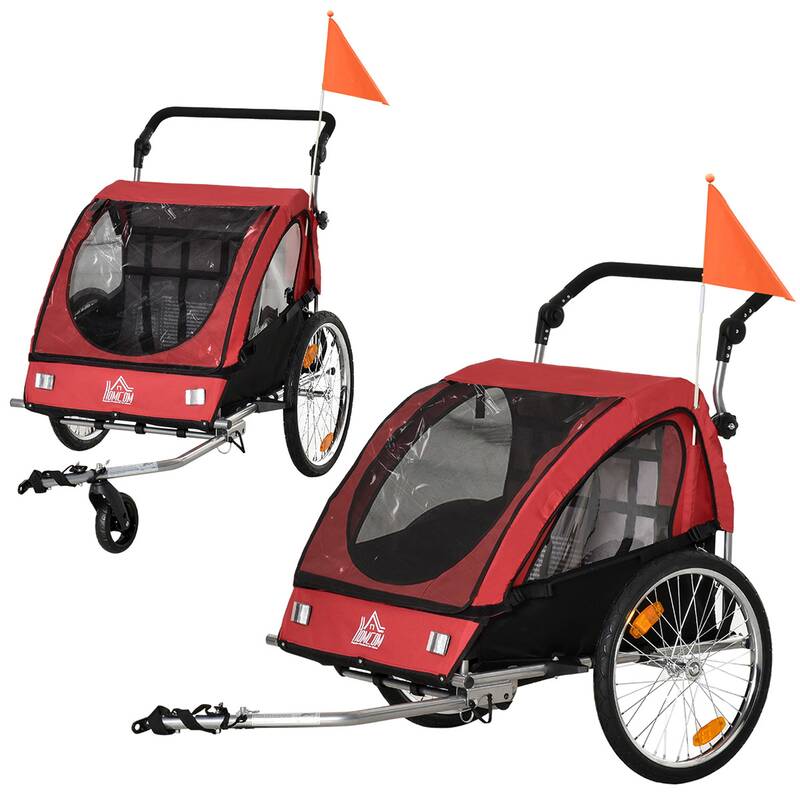 HOMEdotCOM 2-in-1 kinderwagen fietsaanhanger 160 cm x 84 cm x 106 cm rood