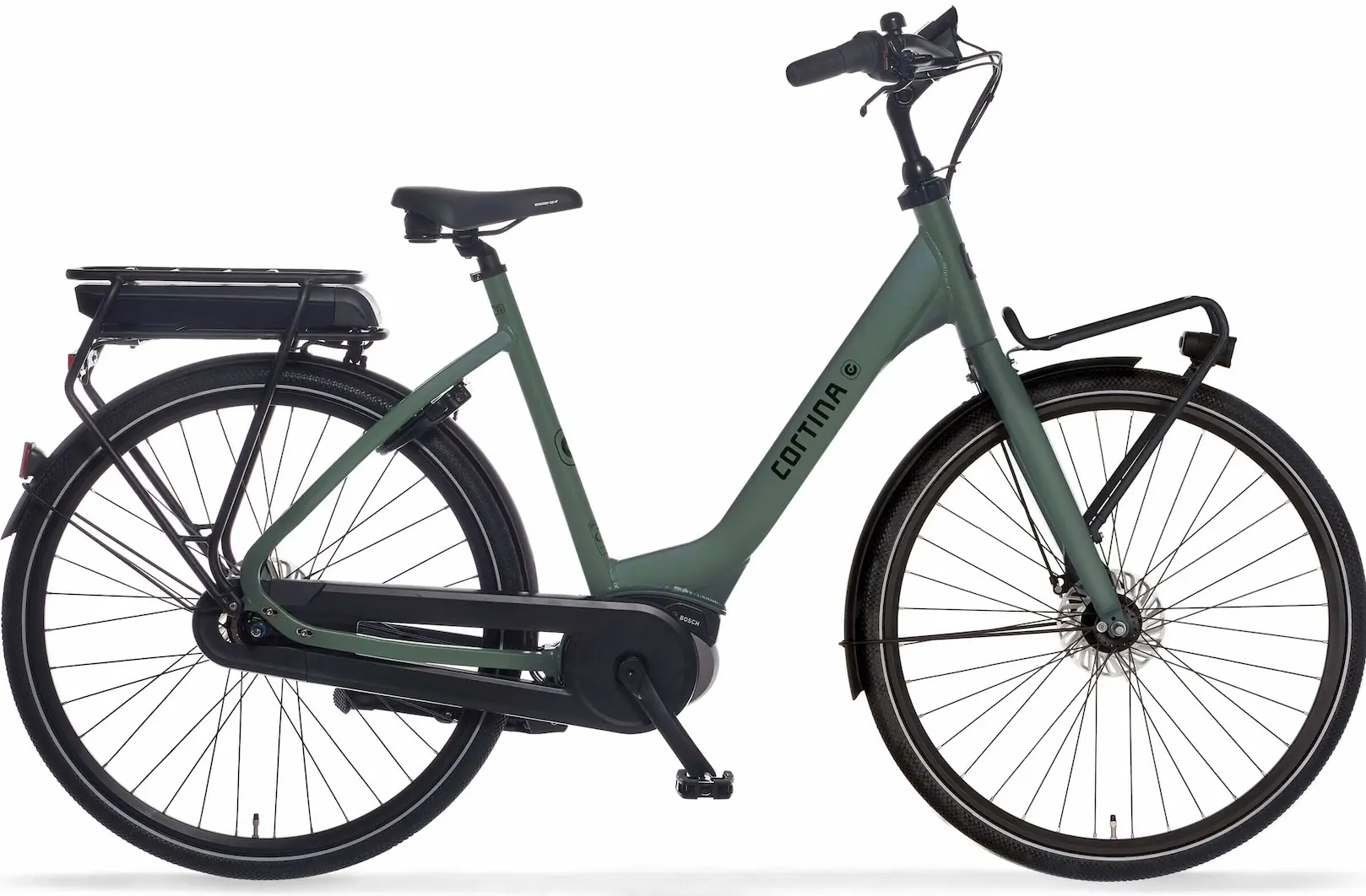 Cortina E-Common Elektrische damesfiets lage instap Bosch groen 57cm 500Wh