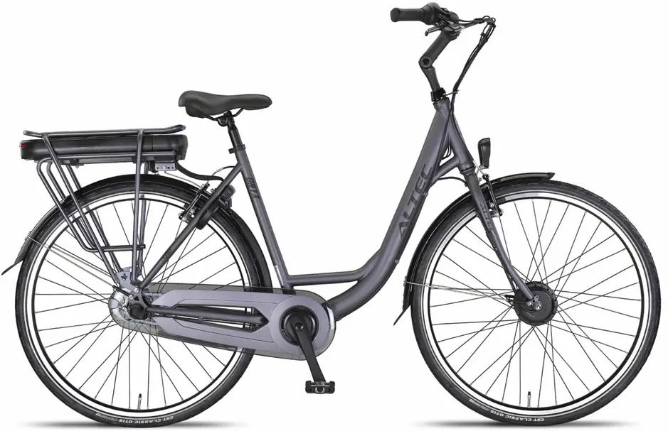 Elektrische Stadsfiets Dames 28 Inch Lage Instap Onyx Grijs