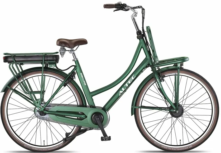 Elektrische Stadsfiets Dames 28 Inch Lage Instap Sakura Groen