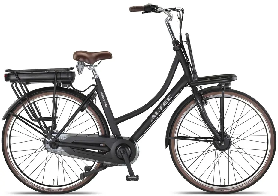 Elektrische Stadsfiets Dames 28 Inch Lage Instap Sakura Zwart