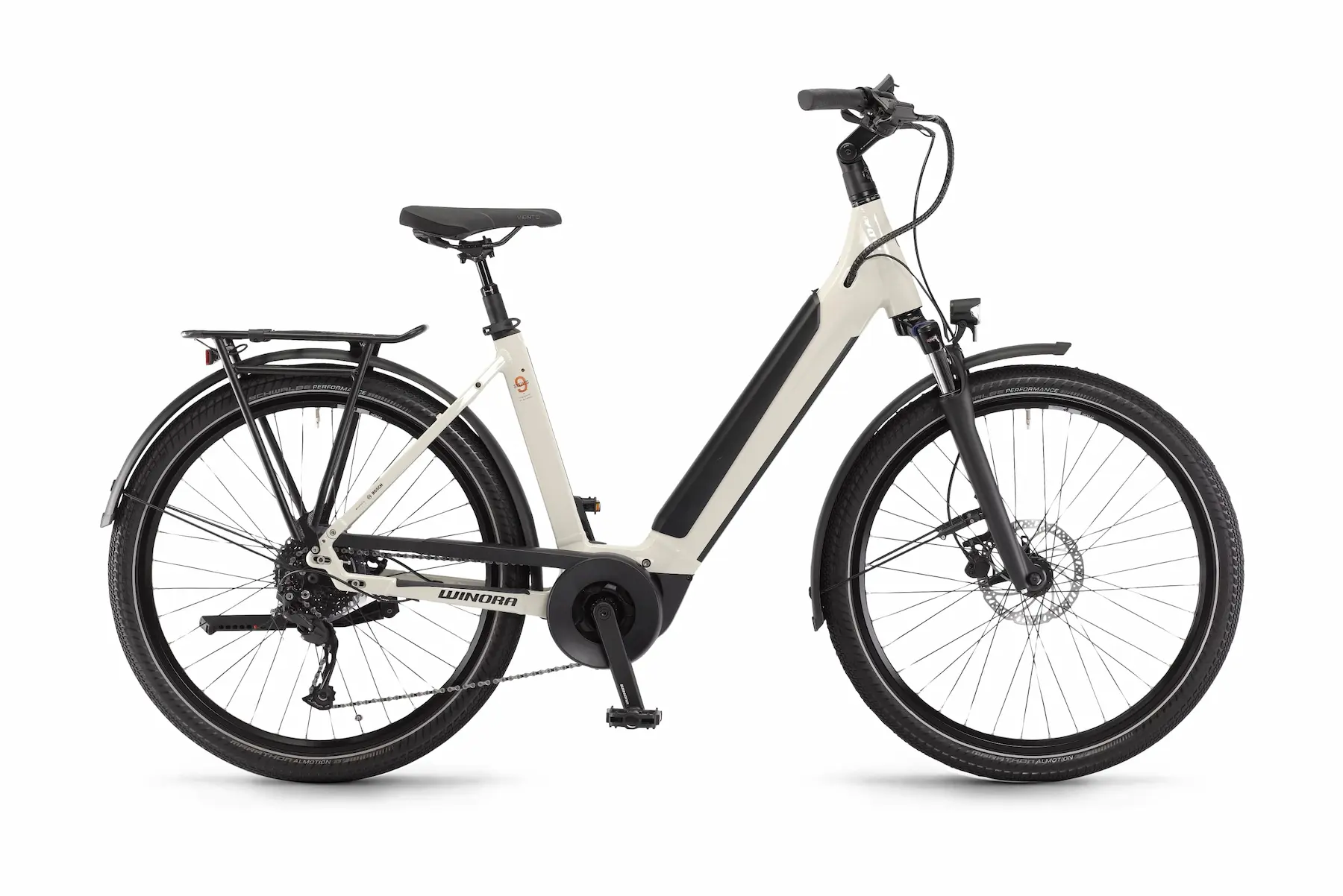 Winora Sinus 9 2023 Elektrische damesfiets Trekking lage instap Bosch wit 54cm
