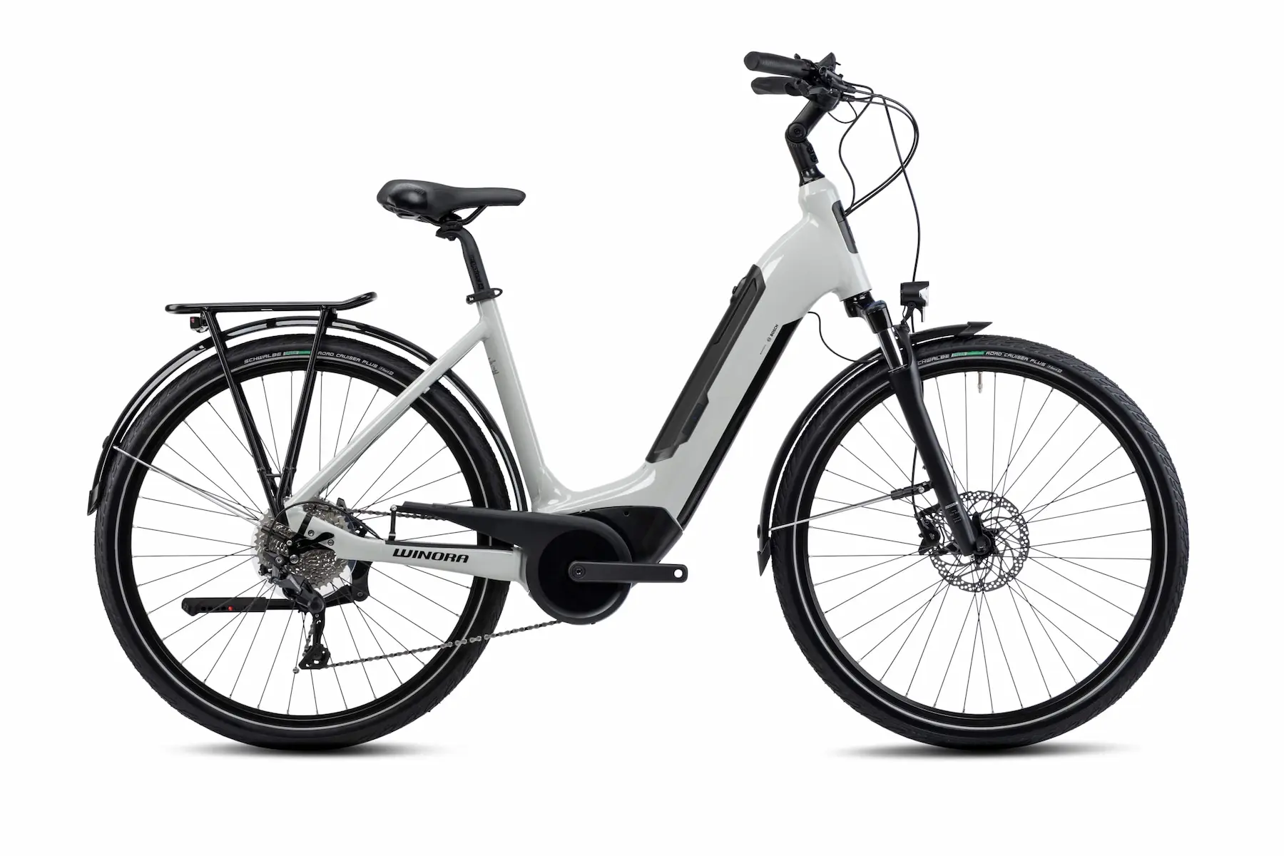 Winora Tria X10 2023 Elektrische damesfiets Trekking lage instap Bosch grijs 41cm