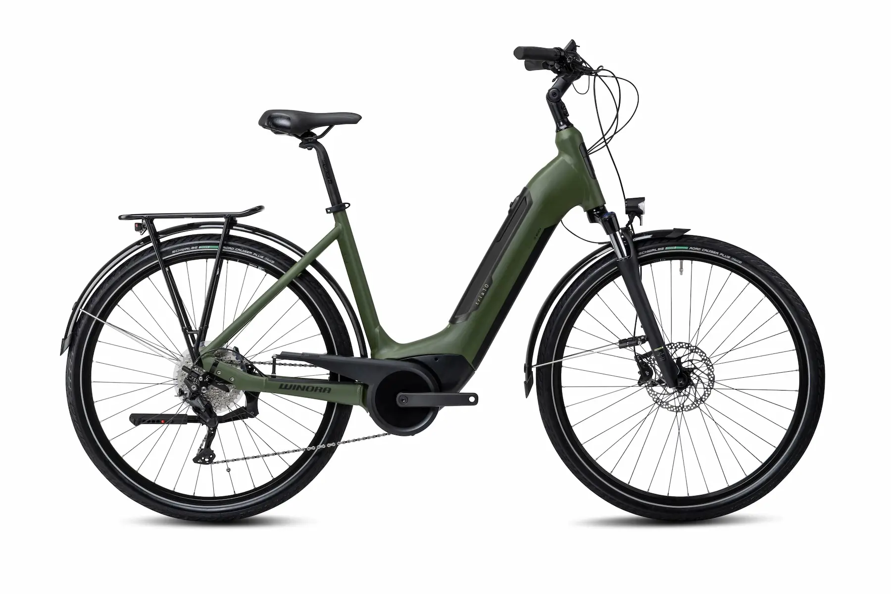Winora Tria X10 2023 Elektrische damesfiets Trekking lage instap Bosch groen 46cm