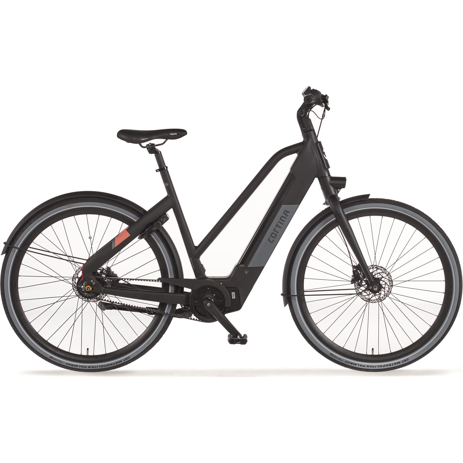 Cortina E-Blau Damesfiets Jet Black Matt DB8 Sportdrive Middenmotor belt