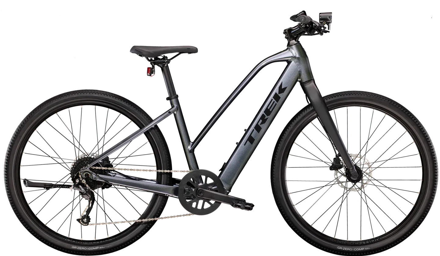 Trek Dual Sport+ 2 Stagger Elektrische Gravel Bike Dames Straightbar L Grijs
