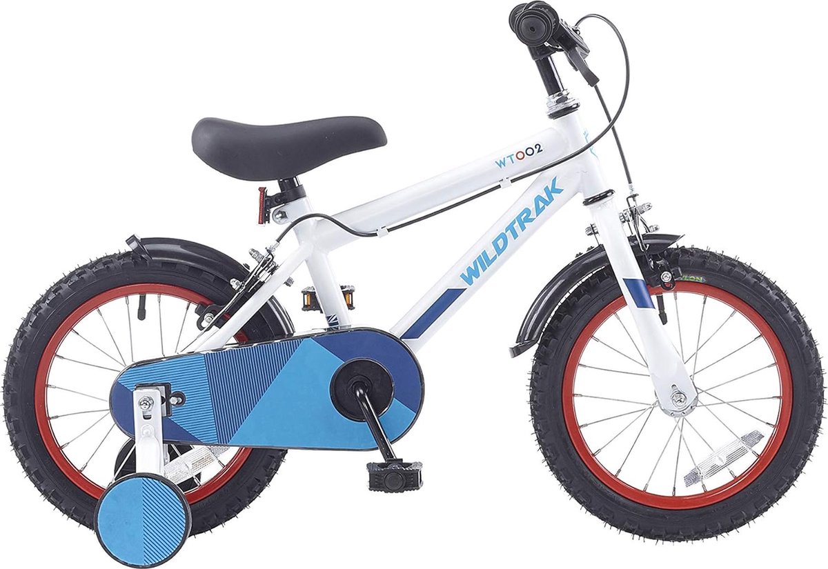 14 inch fiets voor kinderen van 3 tot 5 jaar met steunwielen – wit/blauw Kinderfiets kopen online