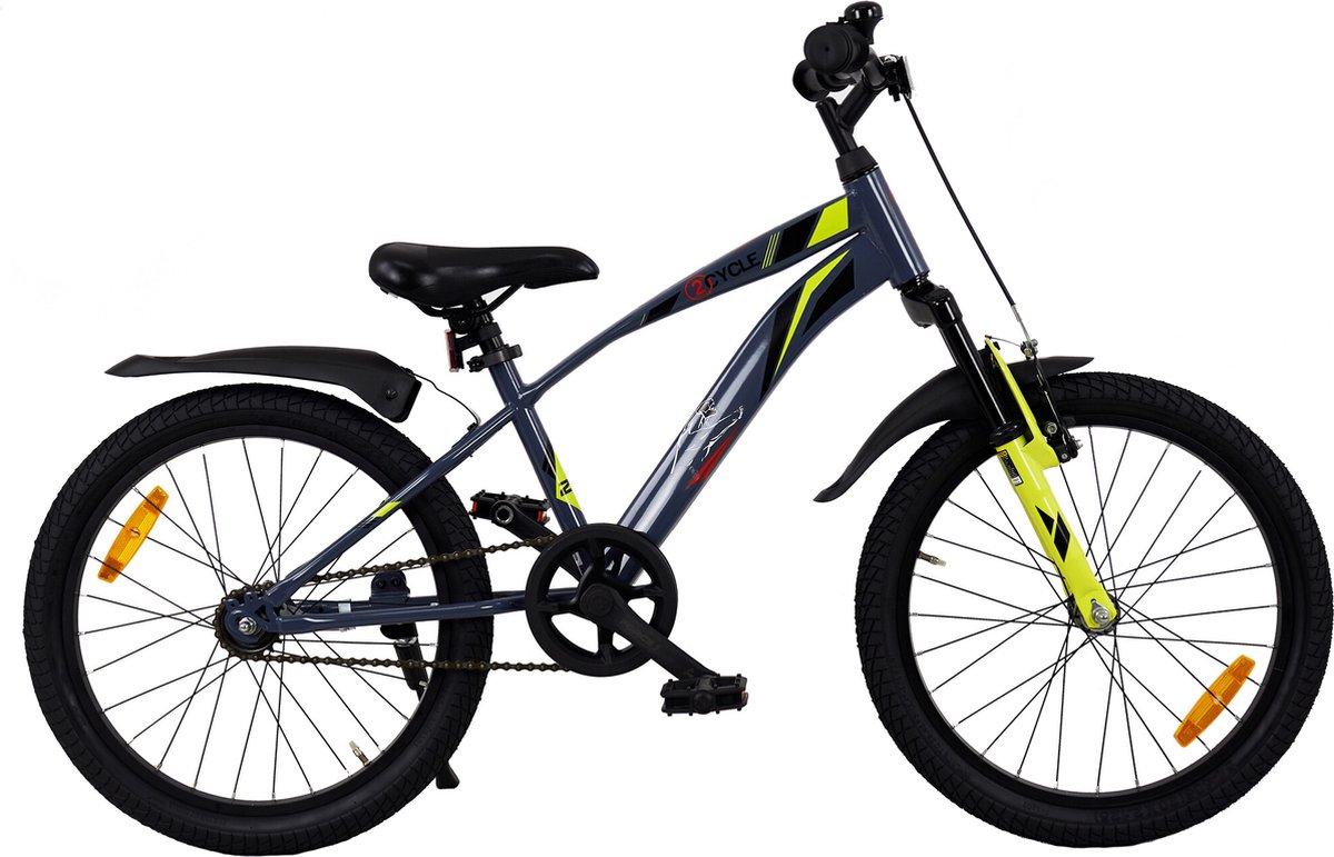 2Cycle Panter - 20 inch - Grijs-Geel - Kinderfiets - 6 tot 8 jaar Kinderfiets kopen online