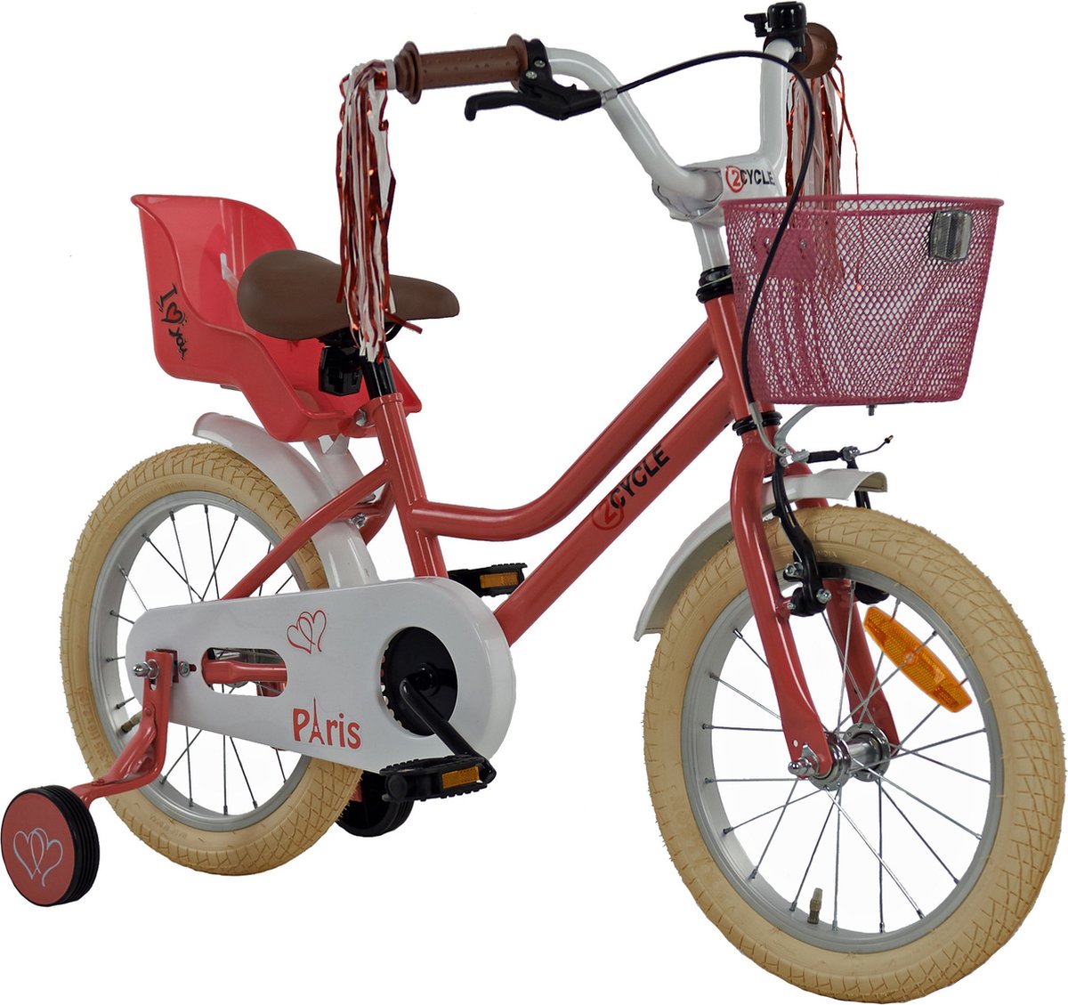 2Cycle Paris - Kinderfiets - 16 inch - Roze-Wit - met Poppenzitje - Meisjesfiets - 16 inch fiets Kinderfiets kopen online