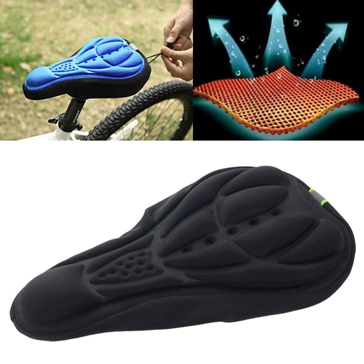 3d siliconen lycra nylon gel pad fietsstoeltje zadelhoes zacht kussen past voor fietsen zwart