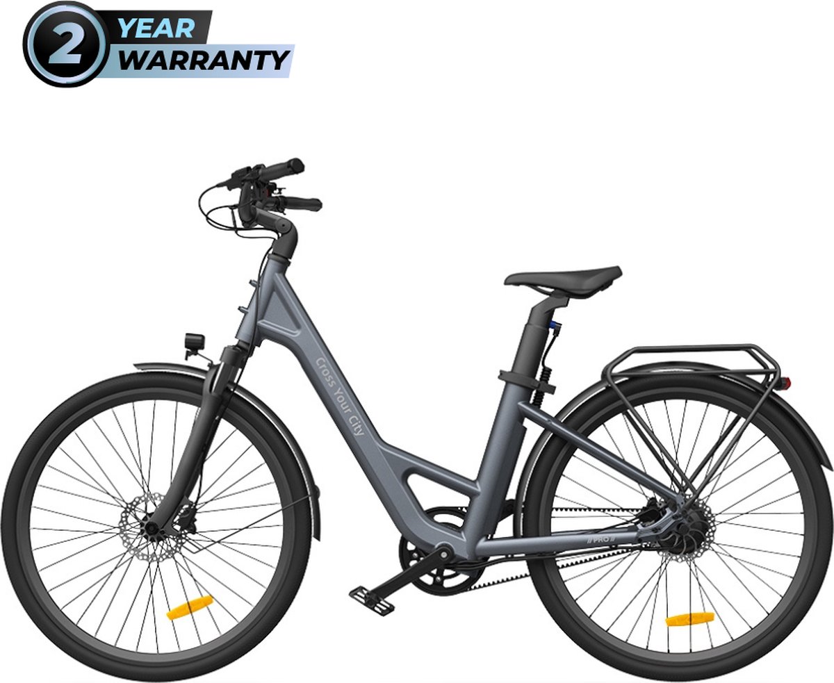 ado air 28 pro allround elektrische stadsfiets bafang motor samsung batterij carbon belt auto koppelsensor verstelbare voorvork donker grijs