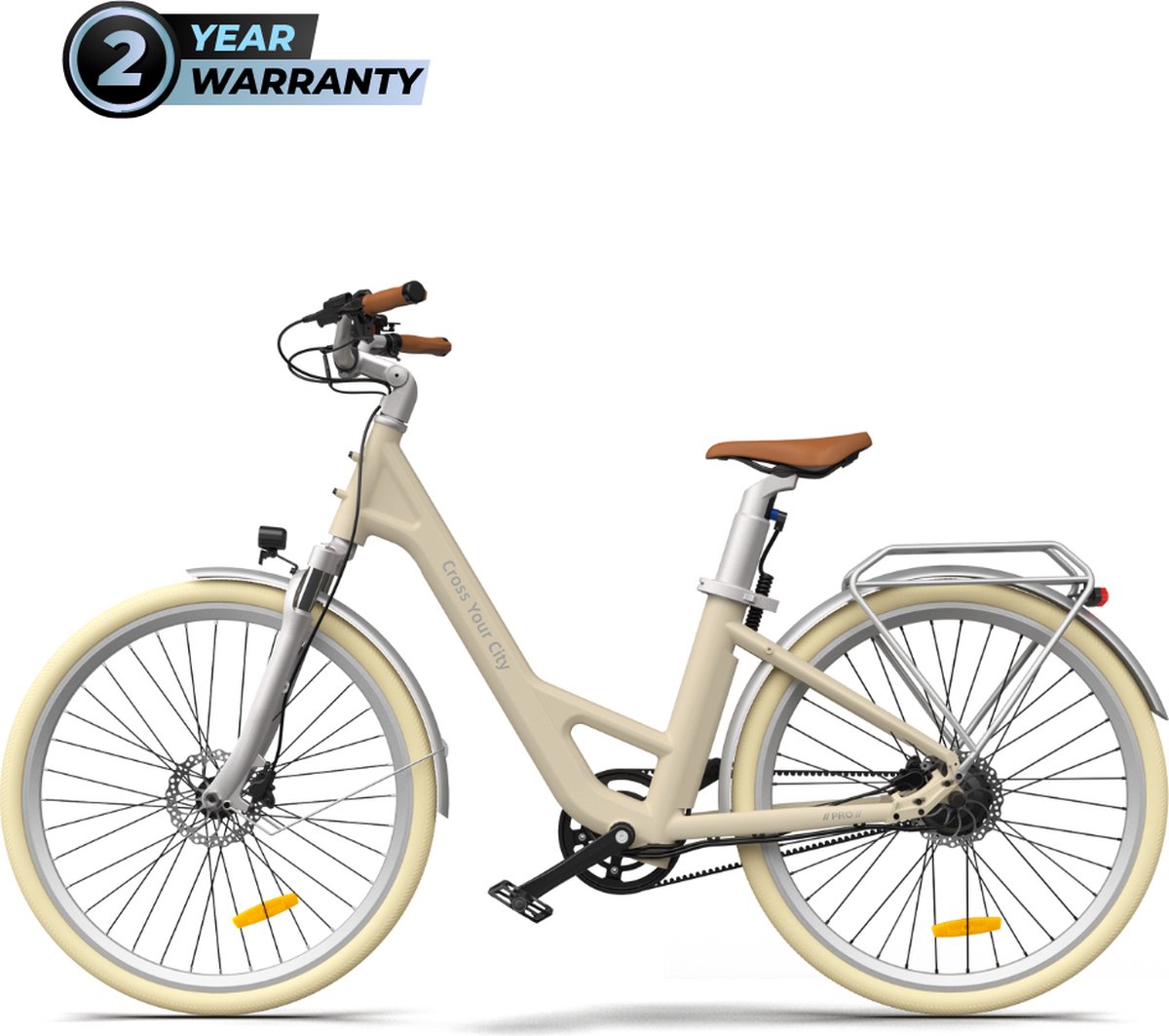 ado air 28 pro allround elektrische stadsfiets bafang motor samsung batterij carbon belt auto koppelsensor verstelbare voorvork licht geel latte