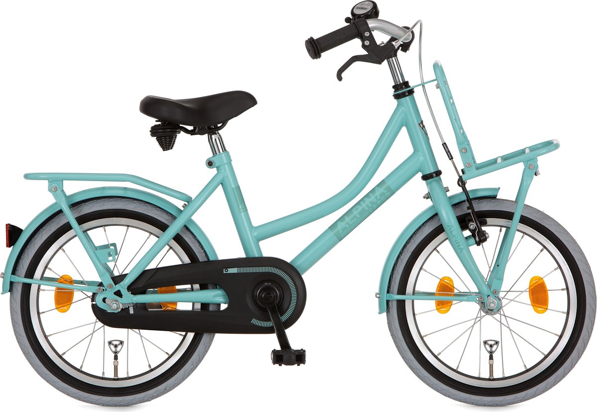 Alpina Cargo Meisjesfiets - 16 inch - Light Green Matt - Stadsfiets - Kinderfiets met rekje - Groen Kinderfiets kopen online