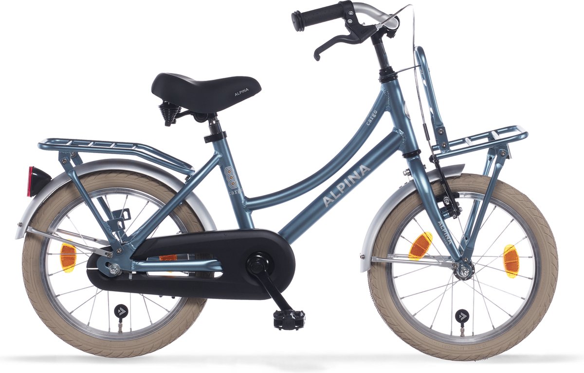 Alpina Cargo Meisjesfiets - 16 inch - Steel Blue Matt - Transportfiets - Kinderfiets met rekje - Blauw Kinderfiets kopen online