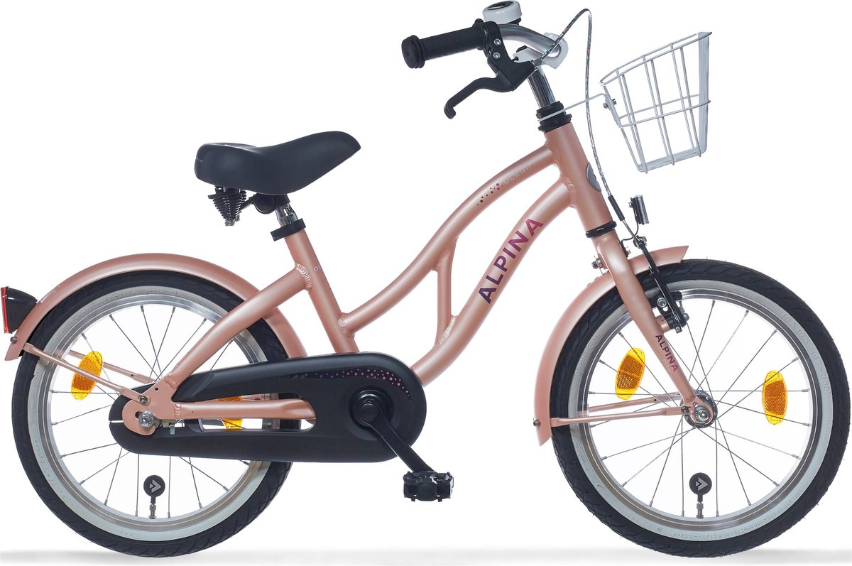 alpina ocean meisjesfiets 16 inch misty pink matt beach cruiser kinderfiets met mandje roze