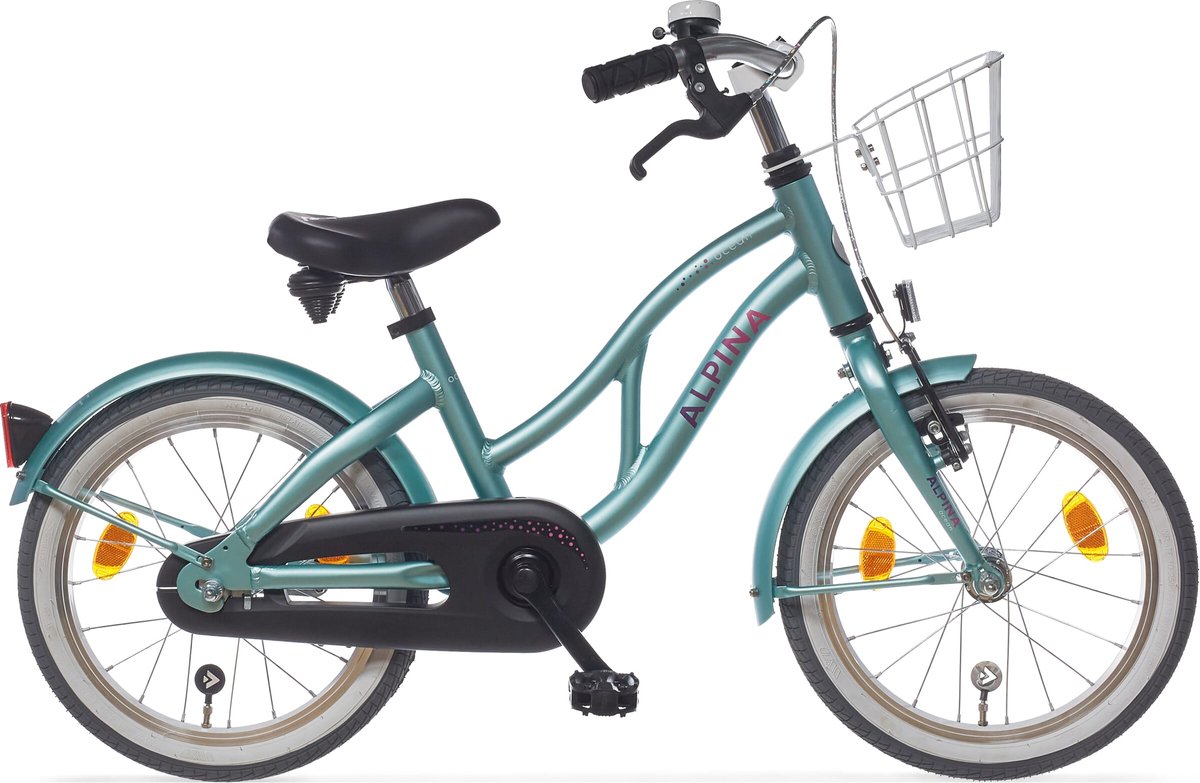 Alpina Ocean Meisjesfiets - 16 inch - Soft Green Matt - Stadsfiets - Kinderfiets met mandje - Groen Kinderfiets kopen online