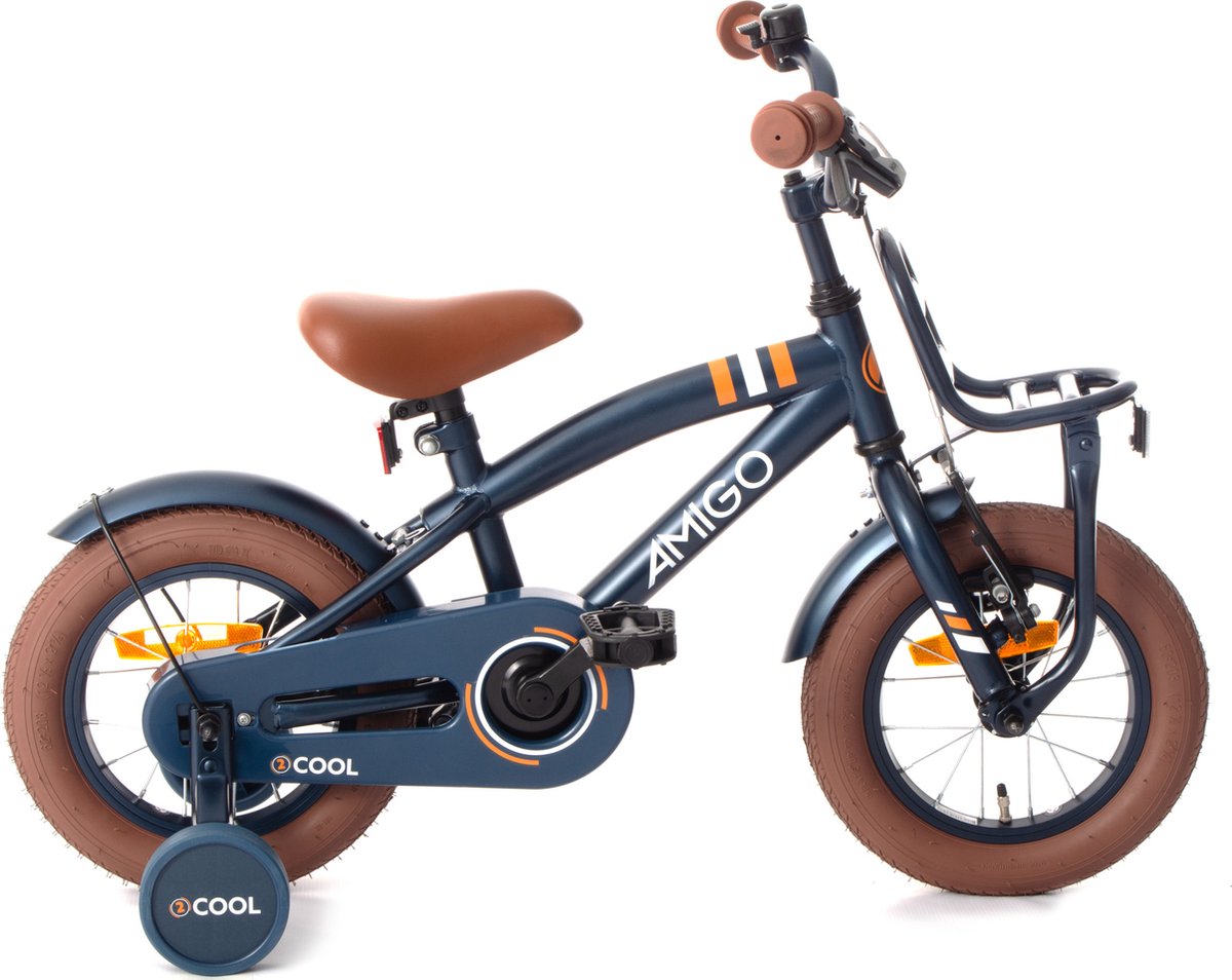amigo 2cool jongensfiets 12 inch kinderfiets voor 2 tot 4 jaar 90 105 cm blauw met zijwieltjes