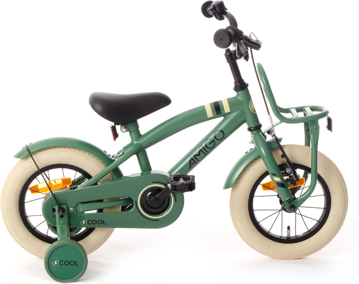 amigo 2cool jongensfiets 12 inch kinderfiets voor 2 tot 4 jaar 90 105 cm groen met zijwieltjes