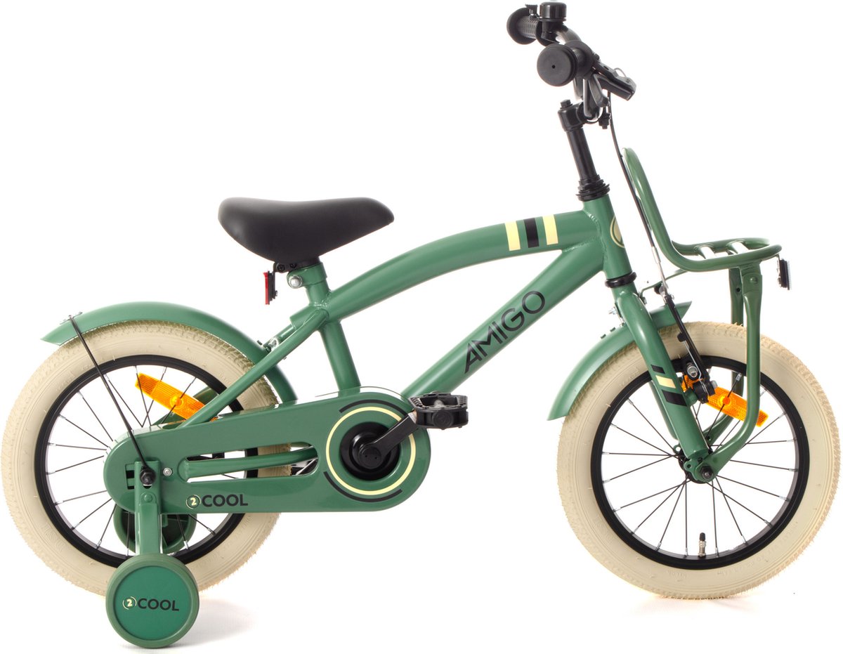 amigo 2cool jongensfiets 14 inch kinderfiets voor 3 tot 5 jaar 95 110 cm groen met zijwieltjes