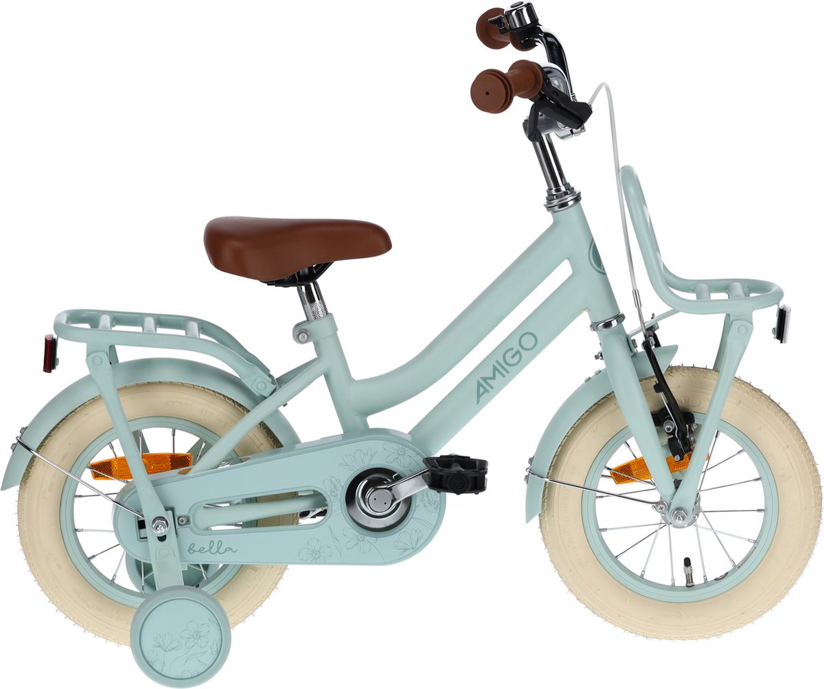 AMIGO Bella Meisjesfiets - Kinderfiets voor Meisjes - 14 Inch 24 cm - Terugtraprem - Groen Kinderfiets kopen online