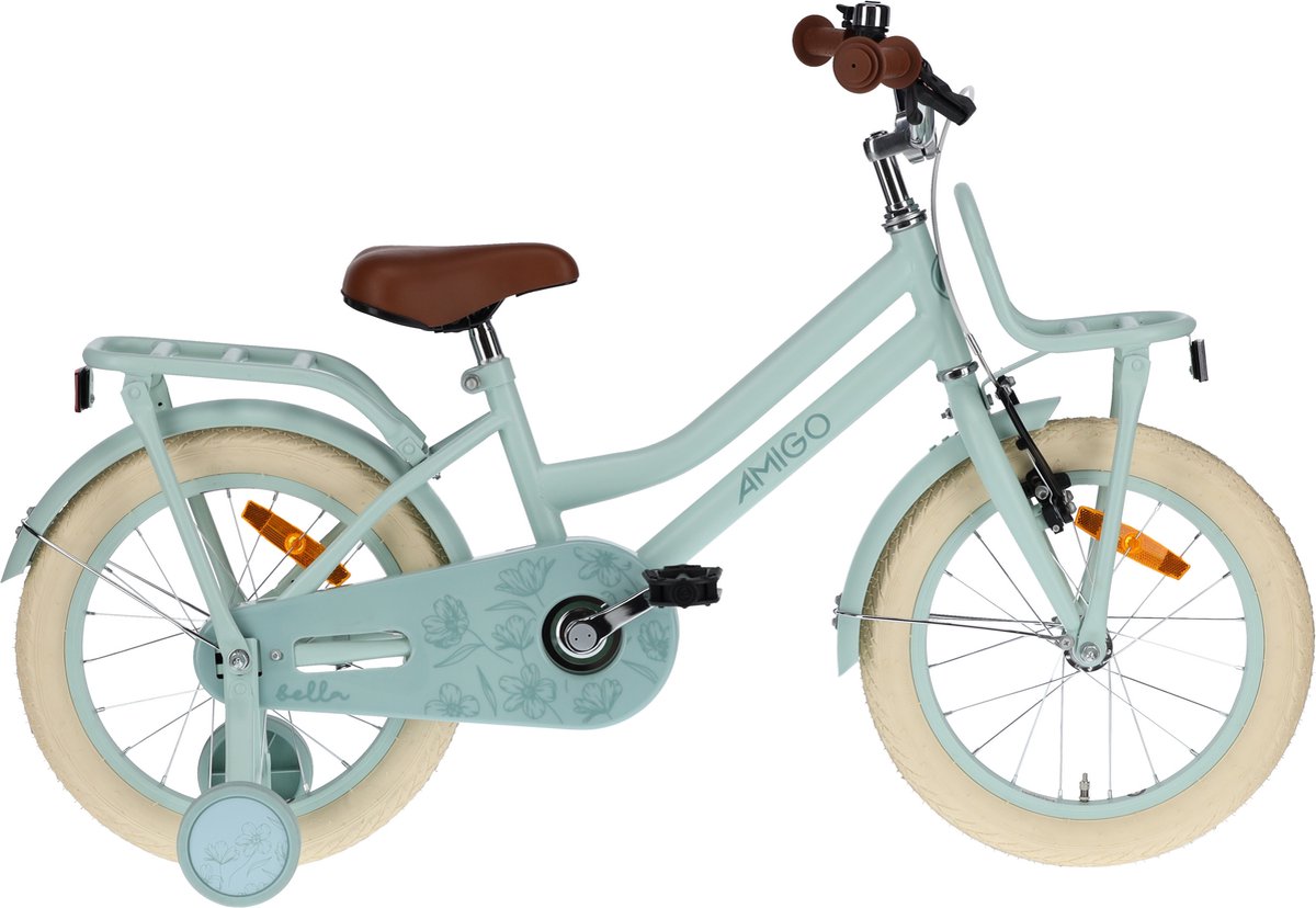 amigo bella meisjesfiets kinderfiets voor meisjes 16 inch 26 cm terugtraprem groen