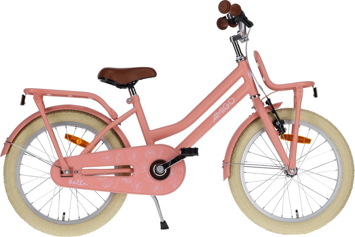 amigo bella meisjesfiets kinderfiets voor meisjes 18 inch 29 cm terugtraprem zalmroze