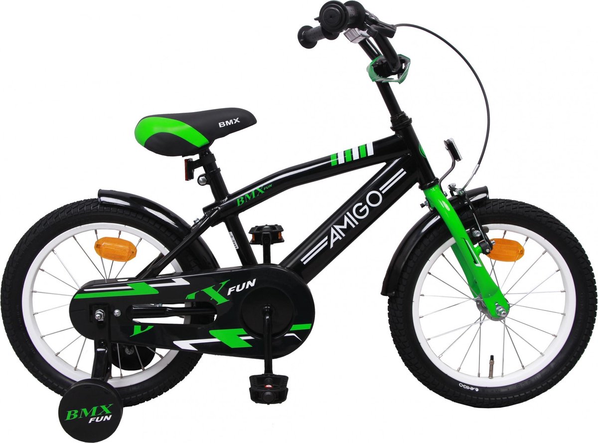 amigo bmx fun jongensfiets kinderfiets 16 inch zwart groen