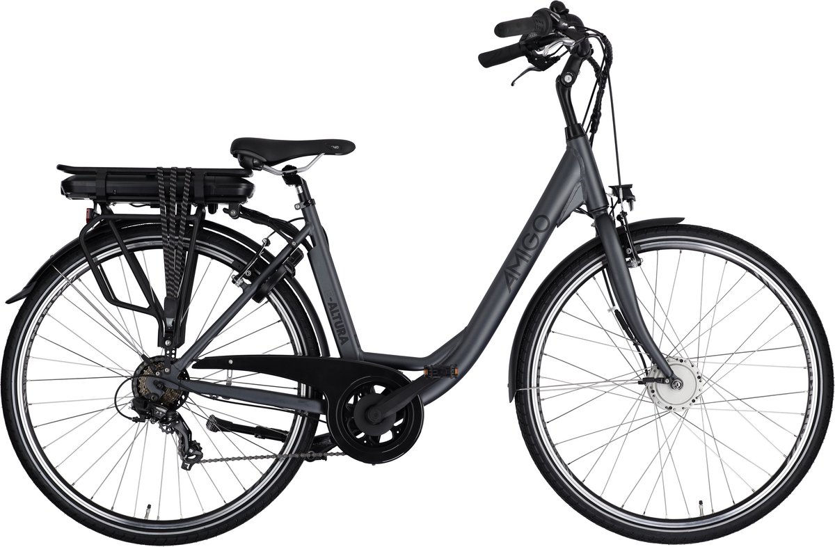 amigo e altura d1 elektrische fiets e bike 28 inch 49 cm 7 versnellingen v brakes 468wh accu matgrijs