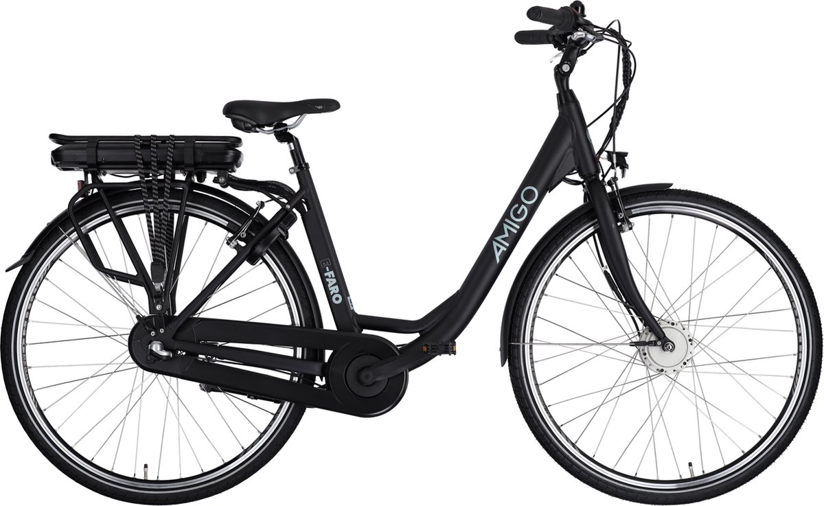 amigo e faro s1 elektrische fiets e bike 28 inch 49 cm 3 versnellingen v brakes matzwart