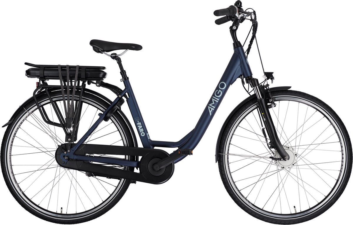 amigo e faro s2 elektrische fiets e bike 28 inch 49 cm 7 versnellingen rollerbrake 468 wh accu matblauw