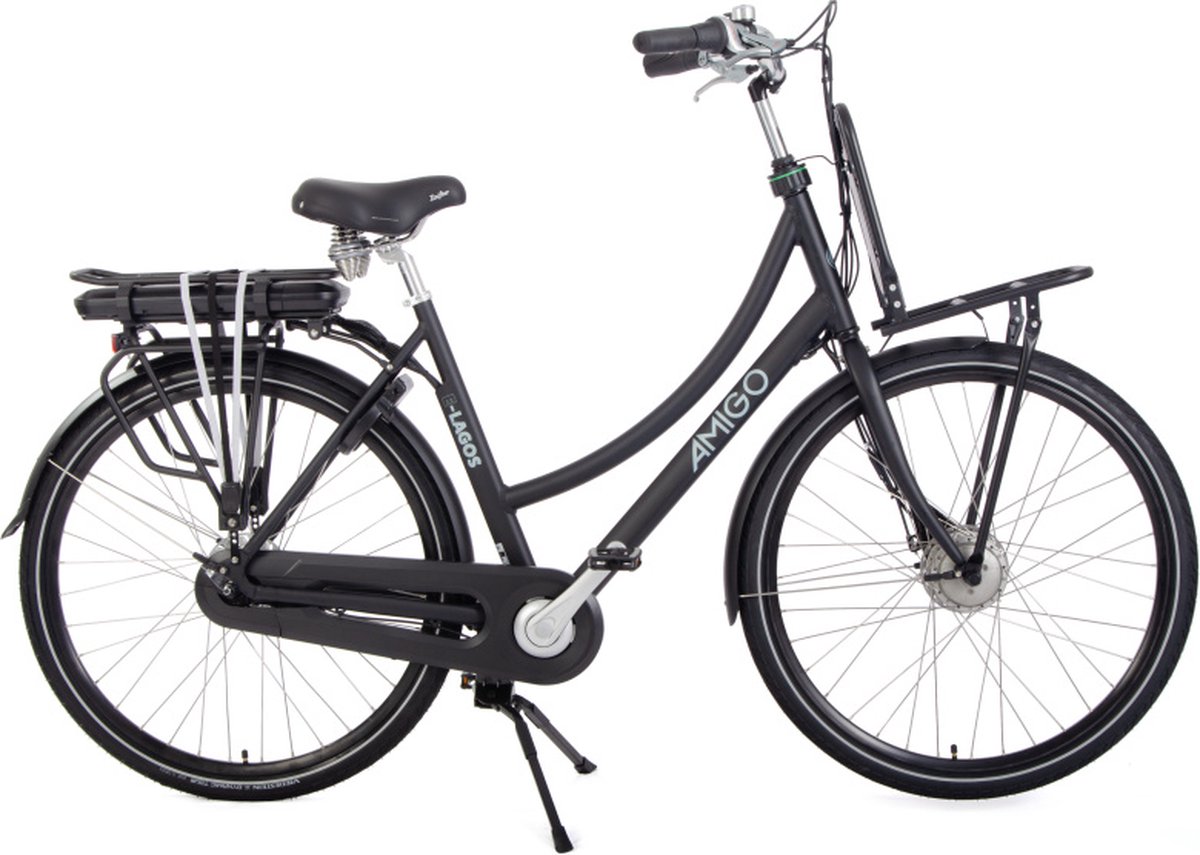 AMIGO E-Lagos T3+ Elektrische Fiets - E-bike met Stille Motor - 28 Inch 55 cm - 7 Versnellingen - Rollerbrakes - Matzwart Fiets (elektrisch) kopen online