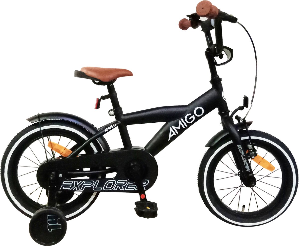 AMIGO Explorer Jongensfiets - 12 Inch 20 cm - Kinderfiets voor Jongens - Terugtraprem - Zwart/Wit Kinderfiets kopen online