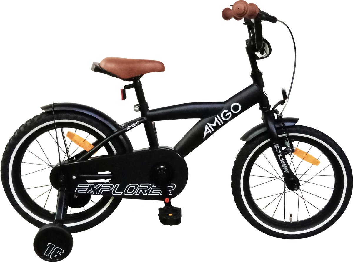 AMIGO Explorer Jongensfiets - 16 Inch 23 cm - Kinderfiets voor Jongens - Terugtraprem - Zwart/Wit Kinderfiets kopen online