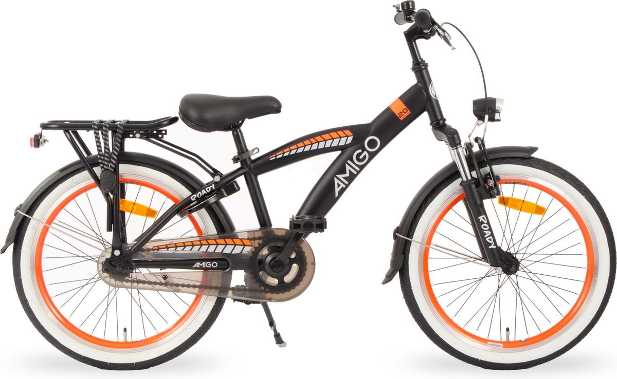 amigo roady jongensfiets 20 inch kinderfiets voor 6 tot 8 jaar 110 125 cm zwart oranje