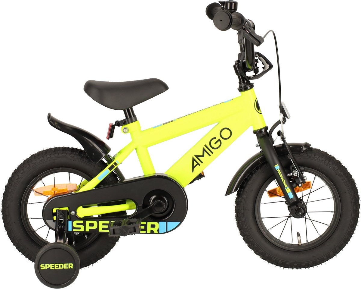 amigo speeder jongensfiets 12 inch kinderfiets voor 2 tot 4 jaar 90 105 cm geel zwart