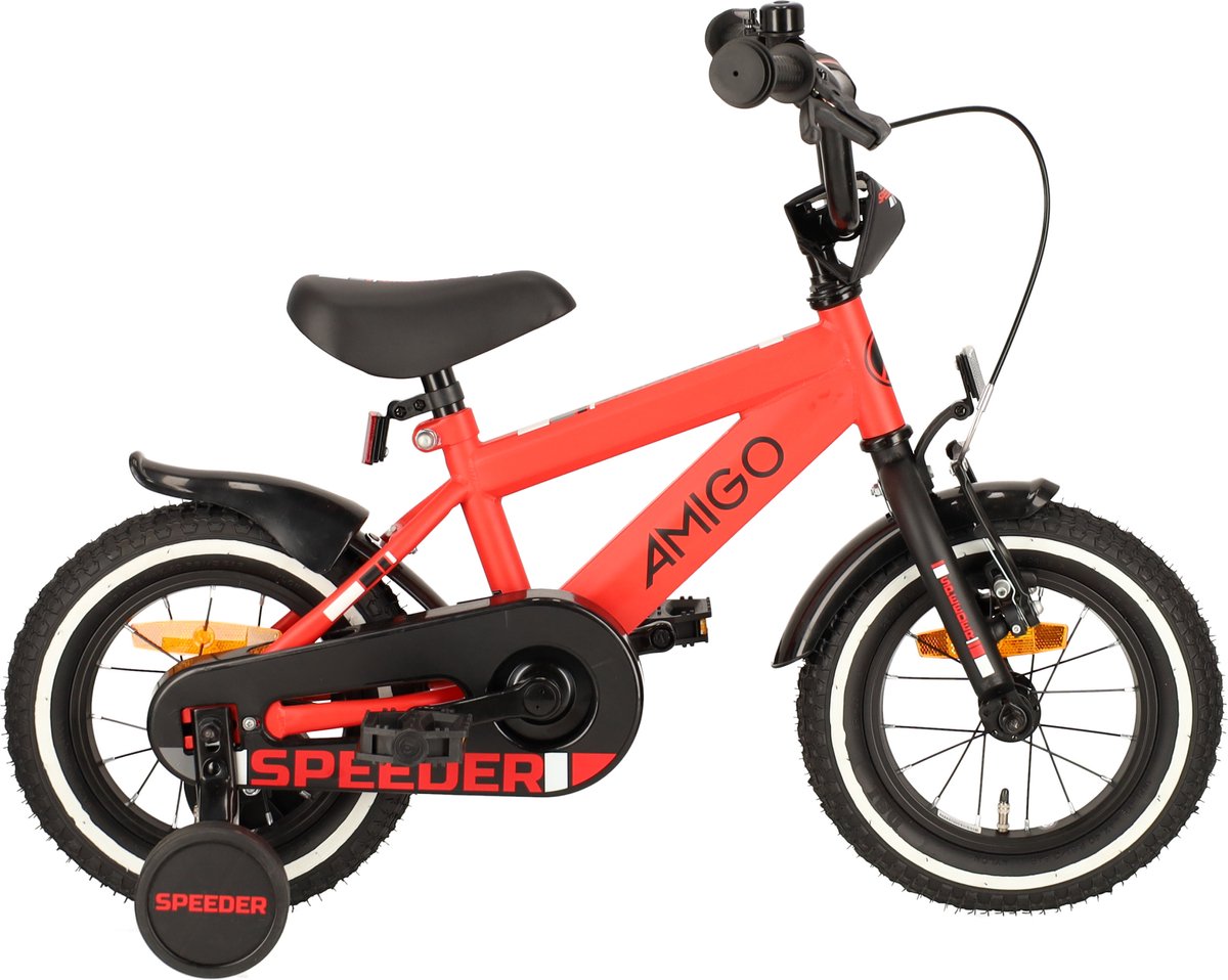 AMIGO Speeder Jongensfiets 12 Inch - Kinderfiets voor 2 tot 4 Jaar - 90-105 cm - Rood/ Kinderfiets kopen online