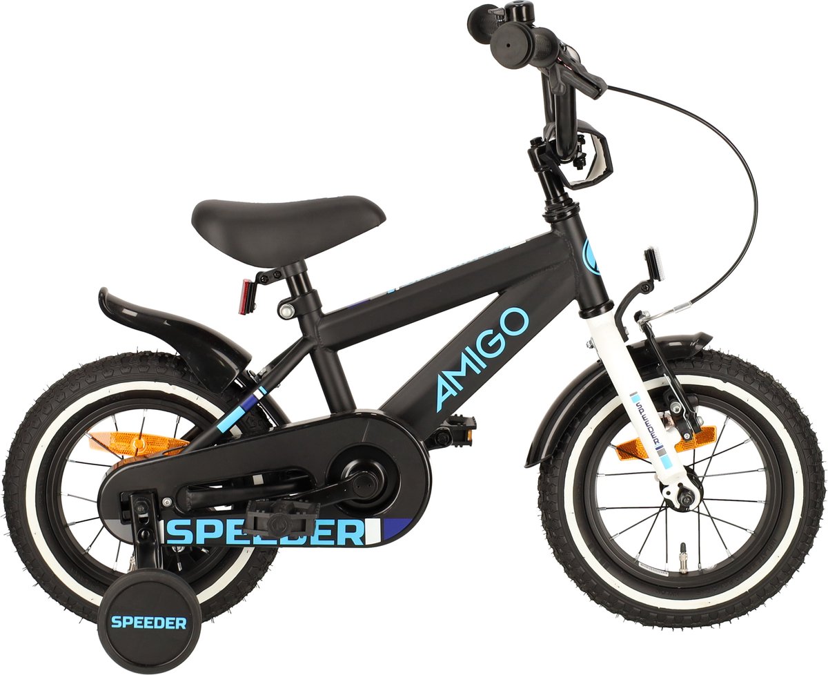 AMIGO Speeder Jongensfiets 12 Inch - Kinderfiets voor 2 tot 4 Jaar - 90-105 cm - Zwart/Blauw Kinderfiets kopen online
